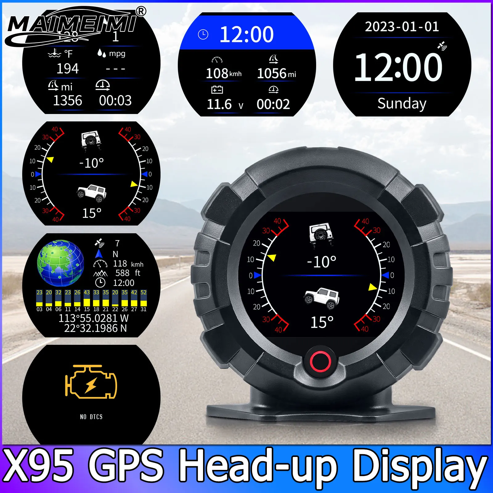 

X95 Проекционный дисплей для GPS HUD Дисплей скорости автомобиля Инклинометр Универсальный простой в установке Спидометр Измеритель наклона MPH/KMH
