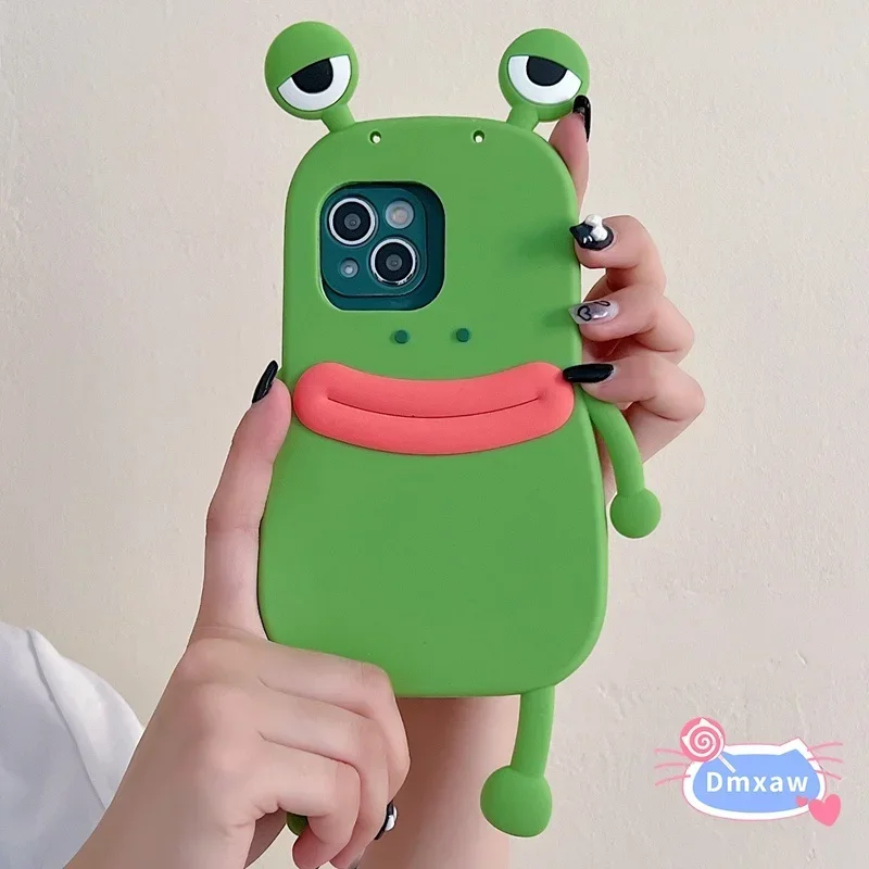 3D Cute Frog Phone Case For OPPO A58 A58X A17 A17K A77 A57 2022 4G 5G A94 5G A54 4G Reno 2Z 2F 2 Z A92 A72 A52 Silicone Cover