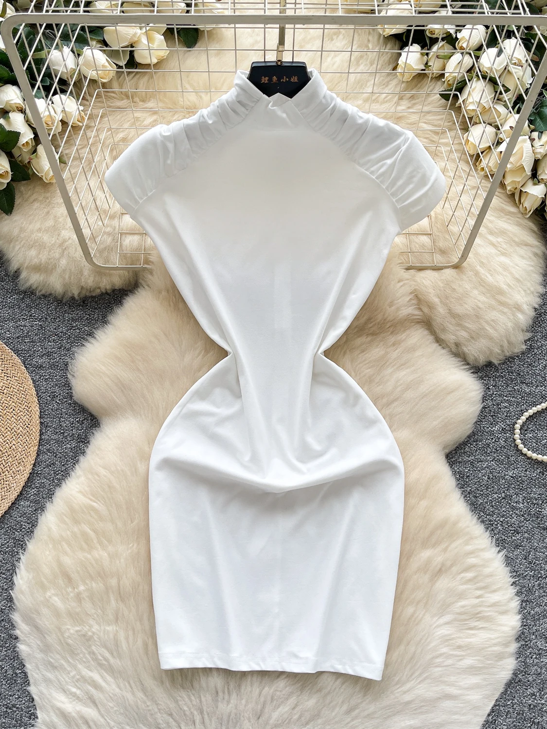 Été nouveau Sle pur désir fille chaude plissée ort Sve col haut minceur moulante enveloppement autour de la taille haute a-ligne Dr