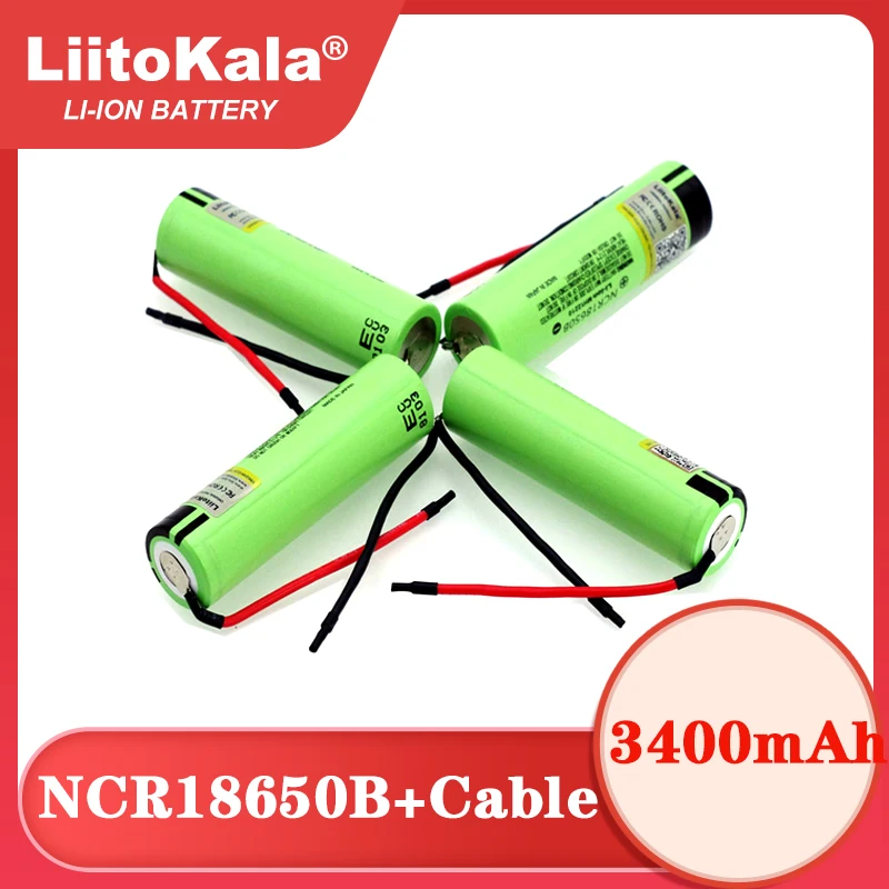 LiitoKala New Original NCR18650B 3.7v 3400mAh 18650 Li-ion Rechargeable Battery Welding Silica gel Cable DIY batteries