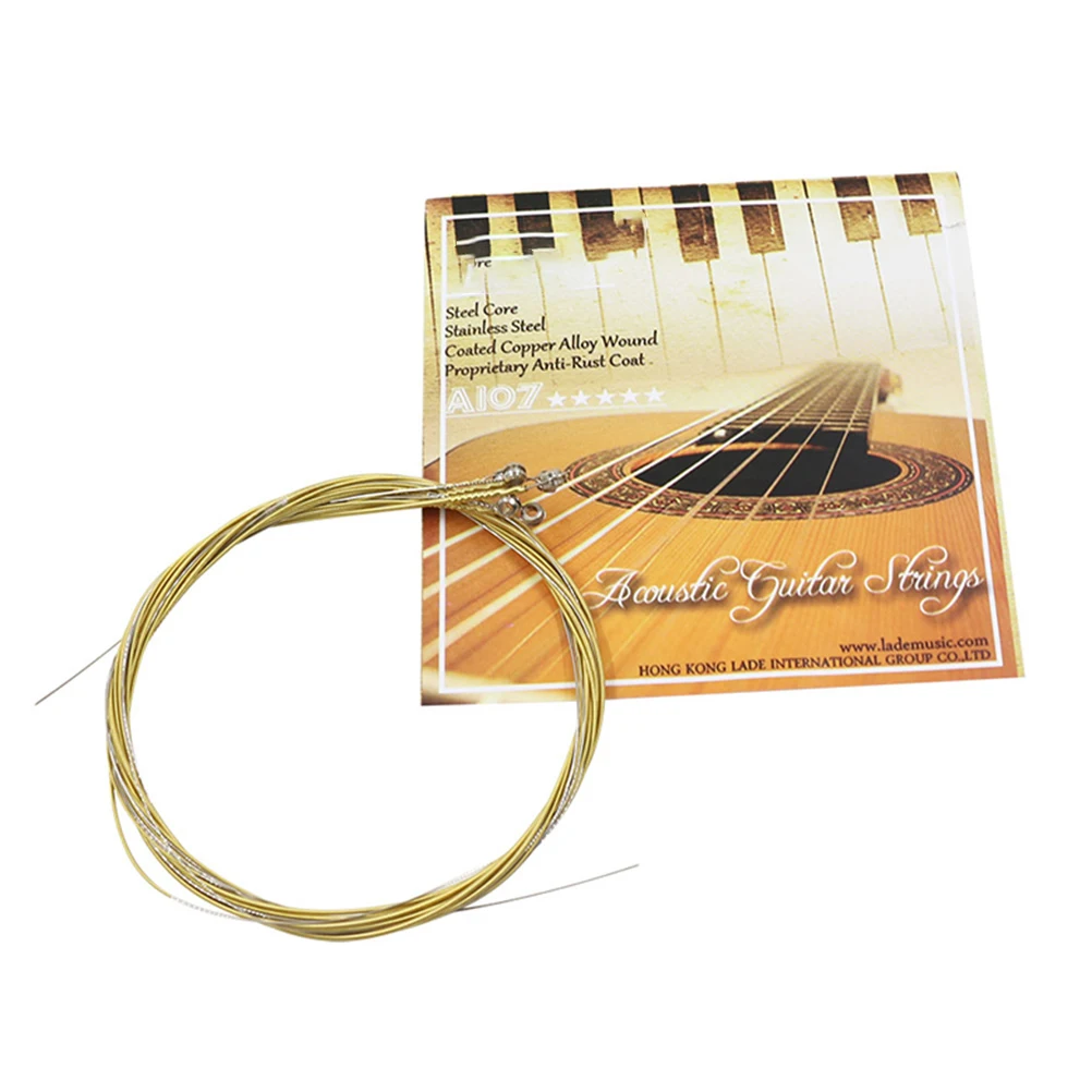 

6pcs Strings Brass Acoustic Folk Guitar Replacement Corrosion Resistant Long Lasting Smooth Tuning Responsive Sound Guitar Parts