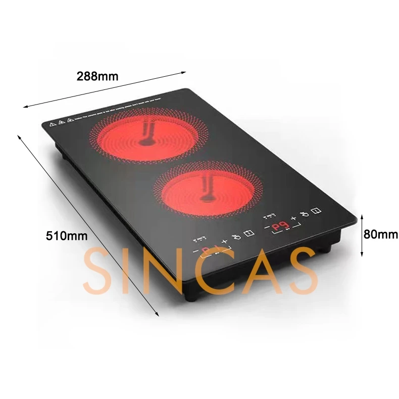 Fornello a induzione elettrico in ceramica a doppia testa incorporato 220 \ 110V Fornello a onda luminosa a doppia testa verticale a piastra completa