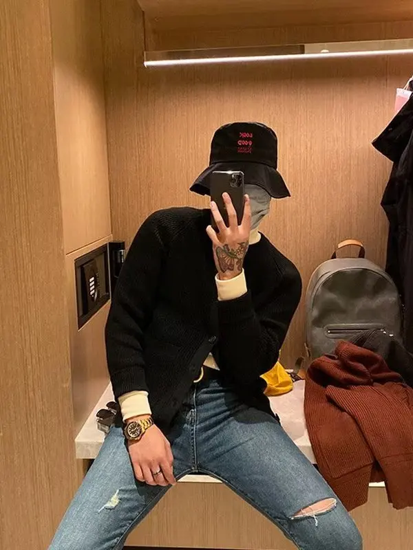 

Корейский вязаный свитер Sle Thiened, круглый открытый кардиган, пальто для мужчин, теплая повседневная одежда на осень и зиму