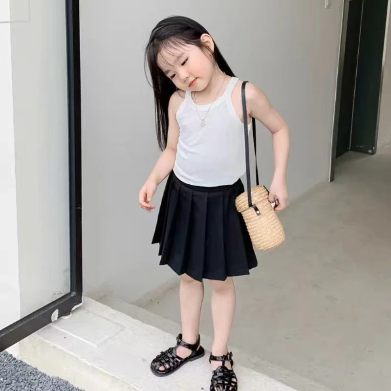 1/6 Piece Children\'s Four Seasons Camisole Girl Solid Color Fashion Sleeveless T-shirt Multi-color Matching Combination Top.