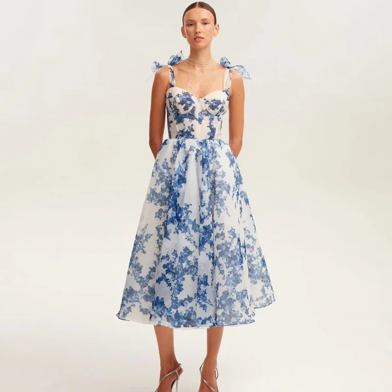 

Stylish and sexy printed suspender skirt, floral back straps, women's high-end pendulum dress, simple temperament, elegant and v
