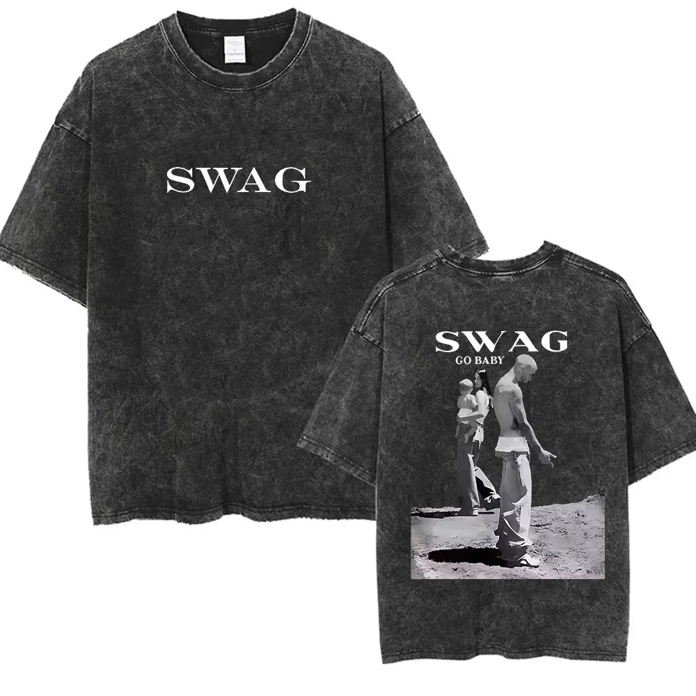 خمر جاستن بيبر SWAG ألبوم 2025 غسلها الجرافيك تي شيرت الرجال النساء القوطية موضة الهيب هوب تي شيرتات قصيرة الاكمام الشارع الشهير