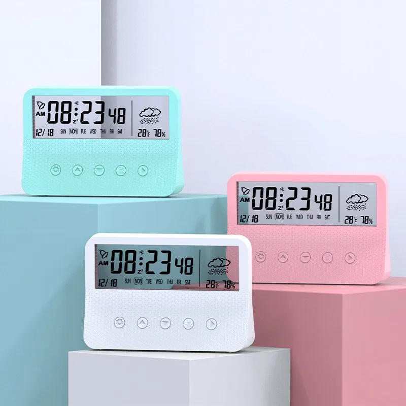 Cross border creative gift student luminous digital alarm clock mute electronic clock mute humidity week display digital clock