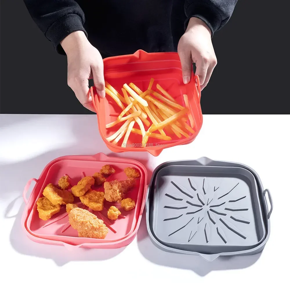 Reusable Liner For Air Fryer Foldable Silicone Tray Oven Baking Tray Clean Silicone Basket Airfryer Pizza Chicken Baking Tool