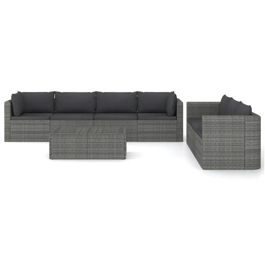 Stylish Grey PE Rattan Garden Lounge Set with Powder-Coated Steel Frame and Large Glass Table