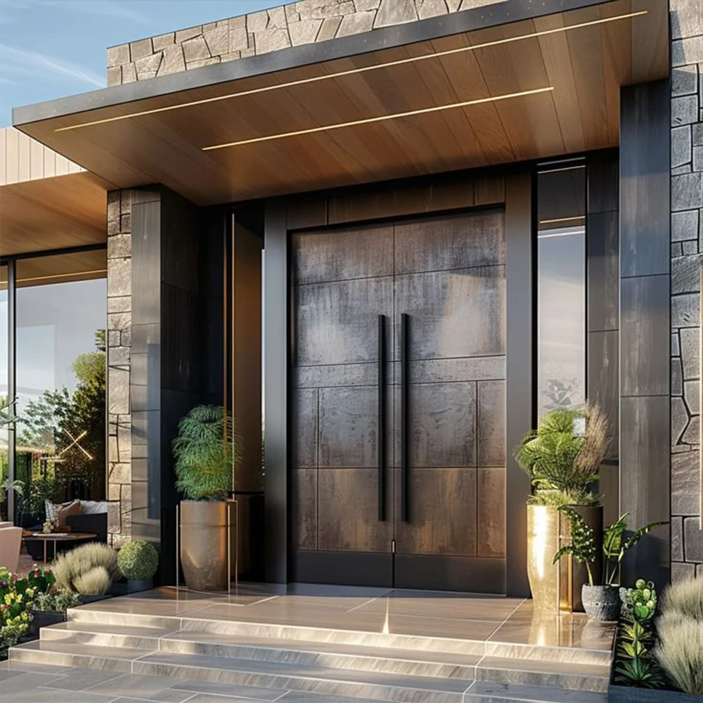 باب بابية مزدوجة مدخل بوابة أمان أمامية دخول الأبواب الرئيسية الخارجية الداخلية محور الباب الألومنيوم ديكور المنزل مخصص