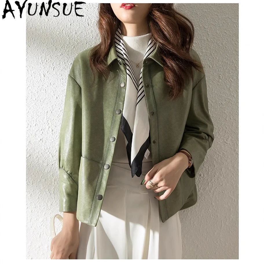 AYUNSUE 100% Sheepskin Real Leather Jacket Women 2025 Black Motocycle Jackets Womens Coats Autumn Clothes Jaqueta De Couro