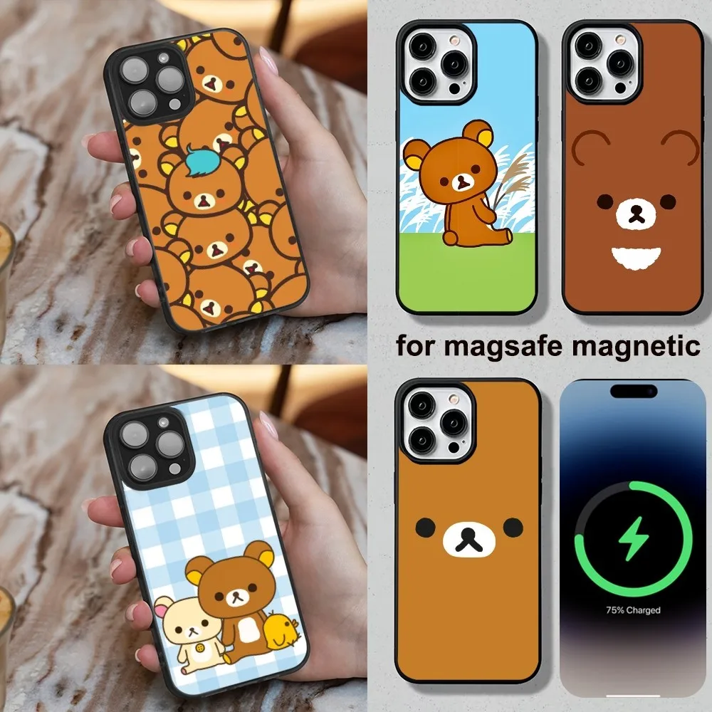 Cute R-Rilakkuma Phone Case For iPhone 16,15,14,13,12,11,Plus,Pro,Max,Mini Soft Magesafe Magnetic Wireless Charge