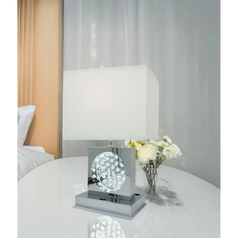 مصباح ليلي مذهل من الكروم الكريستالي + USB + مخرج طاقة لديكور المنزل #2