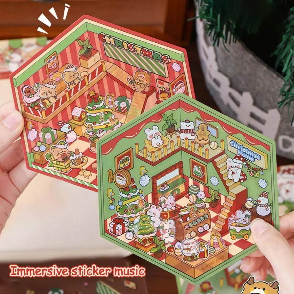 Adesivos tridimensionais de paisagismo de Natal DIY DecorativeKawaii Cena em miniatura Adesivos 3D Capivara/Panda/Coelho