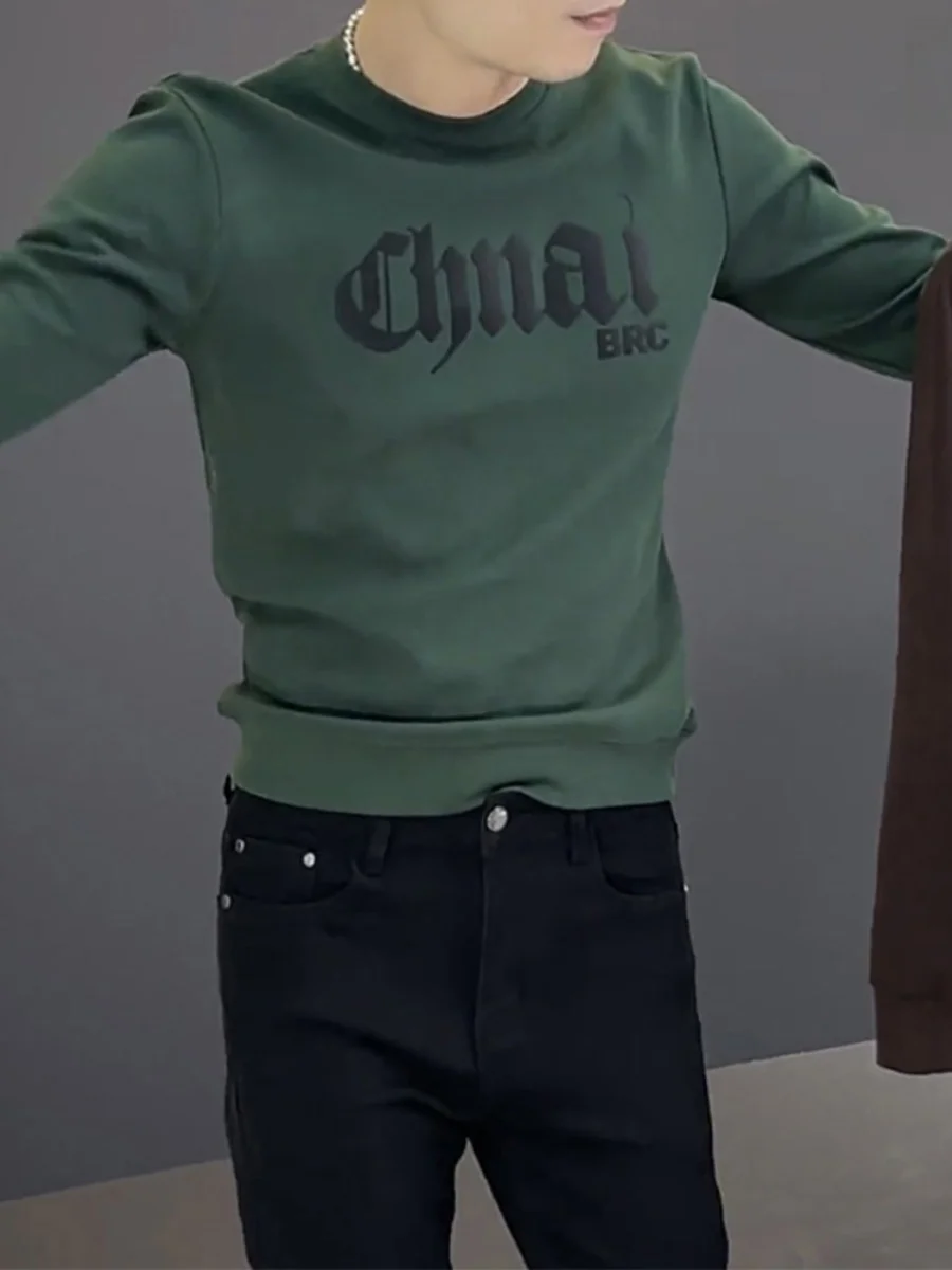 

Модная мужская толстовка с буквенным принтом, длинным рукавом и круглым вырезом, на флисовой подкладке, повседневная, удобная, дышащая, для осени и зимы