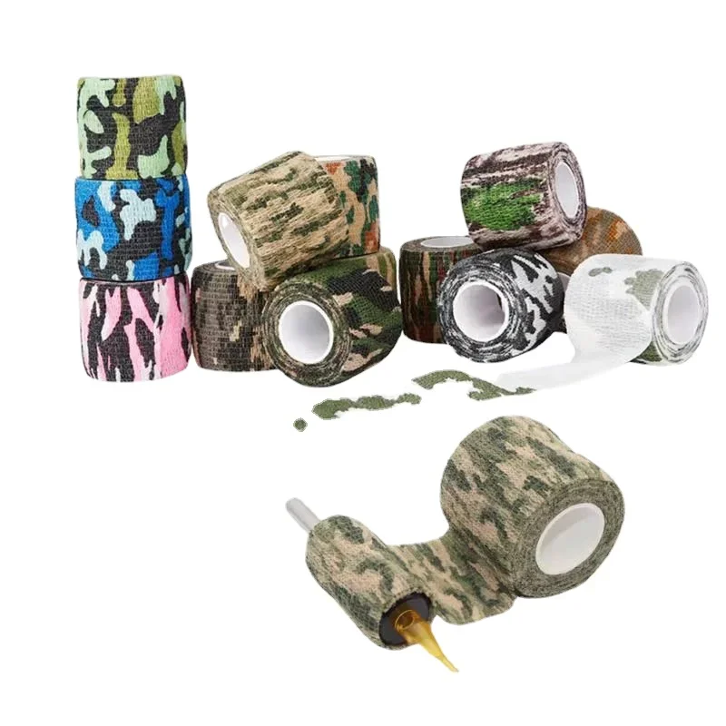 

5pcs Camouflage Disposable Tattoo Grip Bandage Elastic Wraps Tapes Nonwoven Self-adhesive Finger Protection for Tattoo Machine