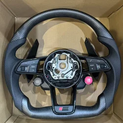 For Audi A3 A4 A5 S3 S4 S5 B9 2023 Black Stitching Semi-Perforated Leather S /RS Logo With R8 Button Steering Wheel Assembly