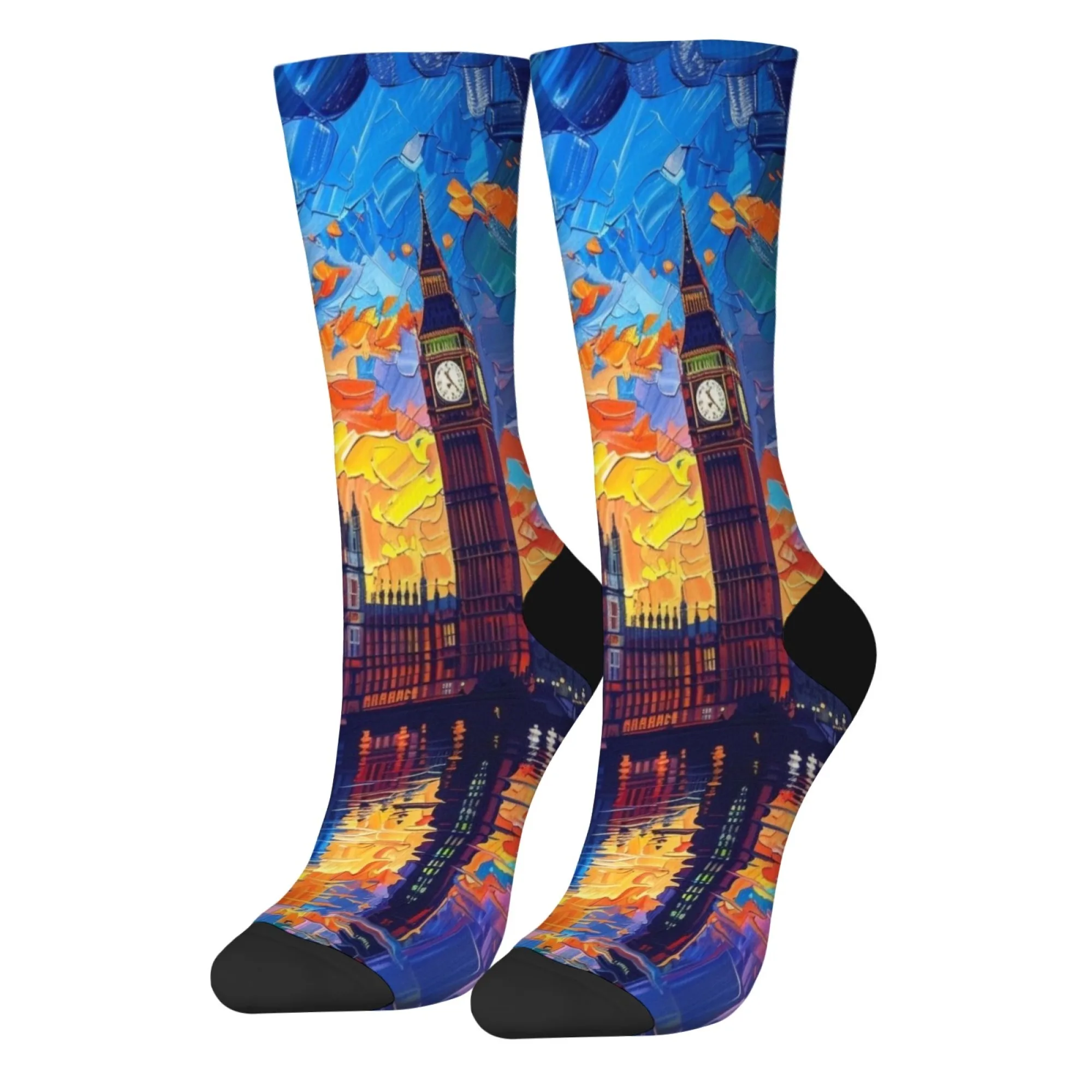 Calcetines unisex impresionistas de Londres Landmark, Palacio de Westminster y Big Ben, calcetines artísticos vibrantes para viajeros y amantes del arte