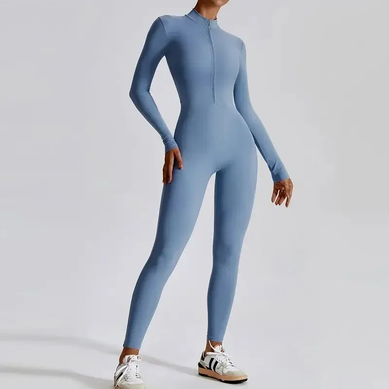 

Fitness Gym Yoga Legging Bodysuits Women's Long Sleeve Half Zip Workout Sports Jumpsuit Tight Sweat-wicking Quick-dry Yogo Sets