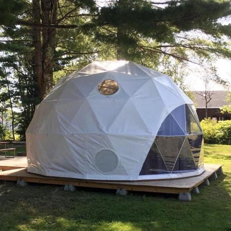 Prefabricated Geodesic Dome Tent with Panoramic Window Glass Door for Luxury Glamping Resort Backyard Garden Room
