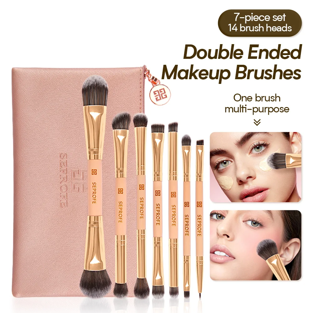 7pcs Makeup Brush Set, Professional Double-Ended Makeup Brushes for Foundation Powder Blush Concealer Liquid Cream