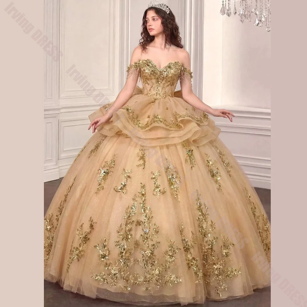 Customized Quinceanera Dress Off The Shoulder Lace Applique Beaded Ruffles Tiered Ball Gown Party Birthday for Sweet 15 16 Dress