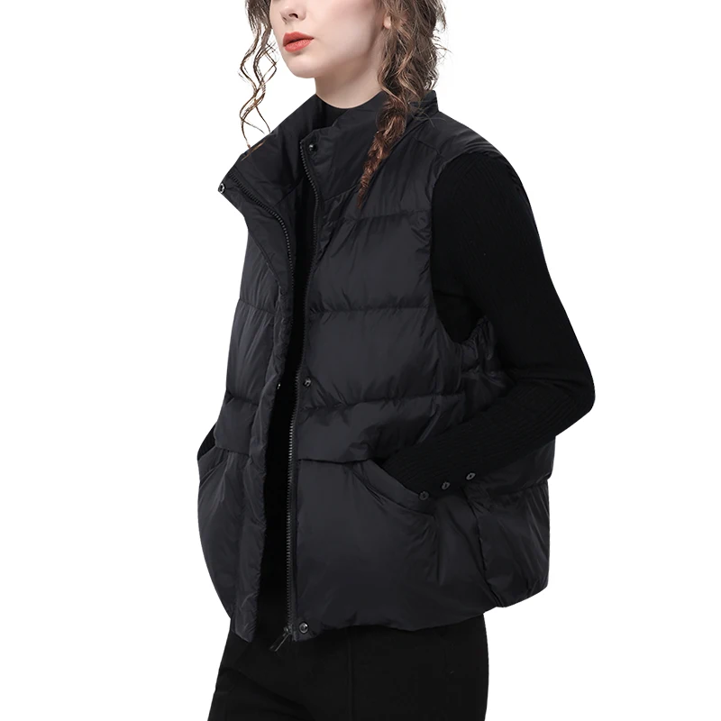 Moda feminina sem mangas preto para baixo jaqueta quente leve aconchegante casual colete puffer casaco