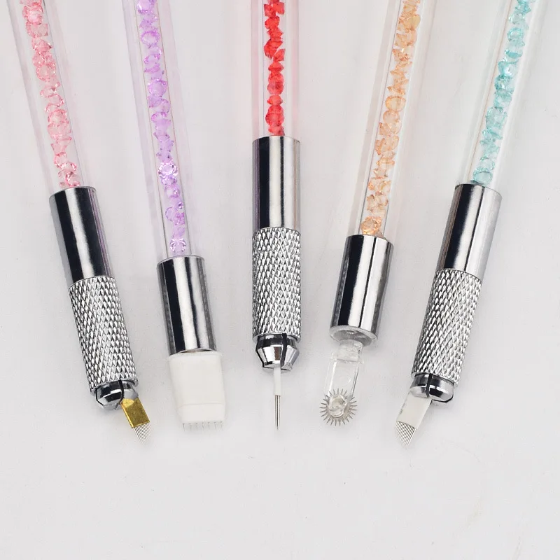 Manual Double Crystal Acrylic Tattoo Pen Microblading Permanent Makeup Eyebrow Tools 2 Usage For Flat or Round Needles