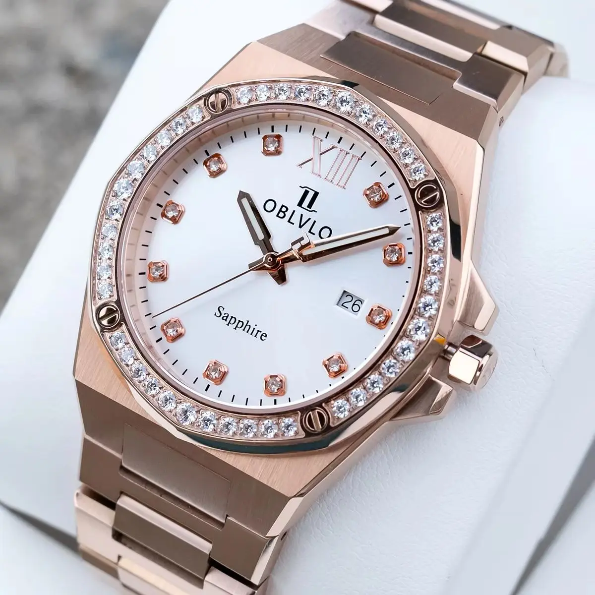

OBLVLO Men Quartz Watch Couple Ladies Women Wristwatch 50m Waterproof Sapphire Luminous Sapphire Mirror Ronda 505