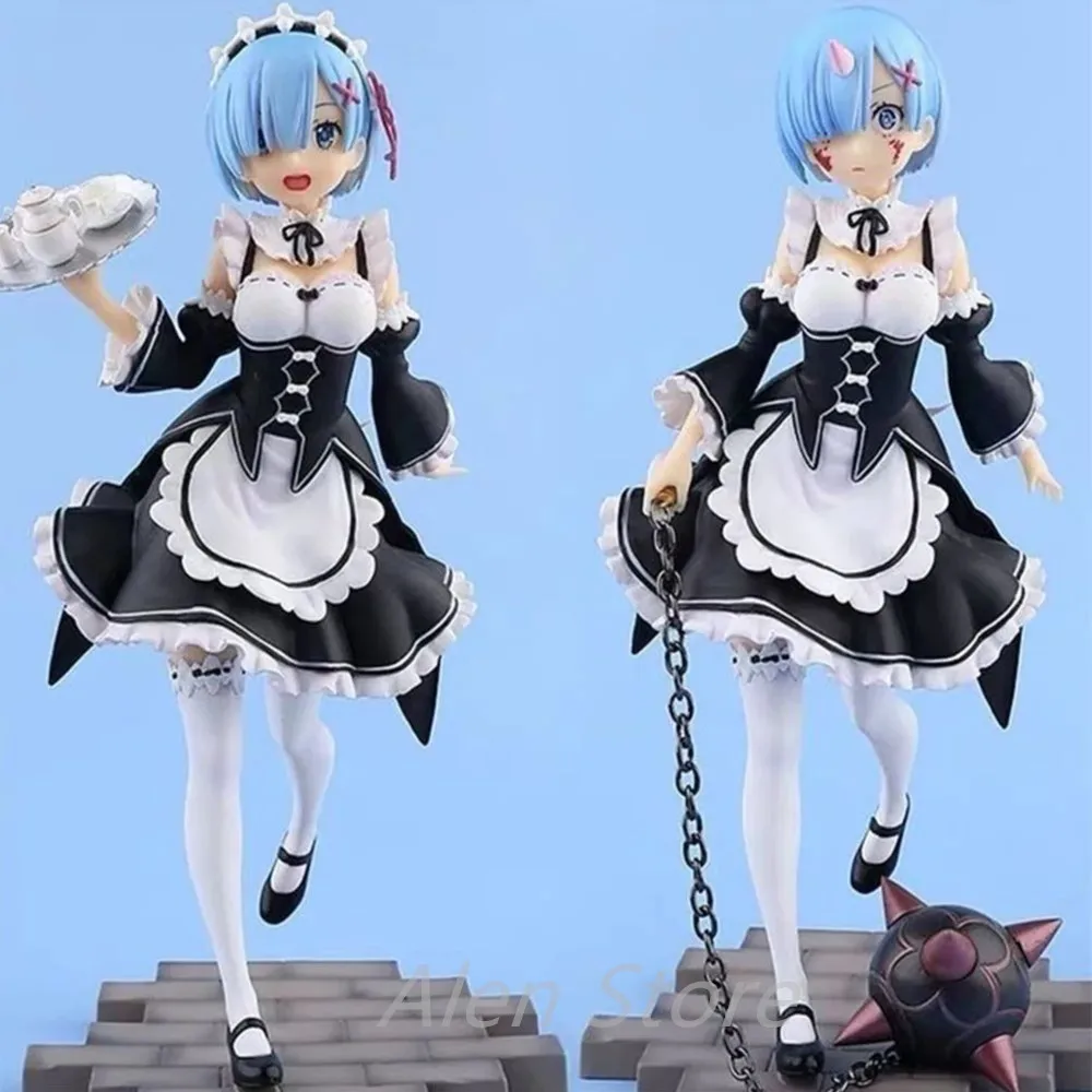 

22cm Anime Re:life In A Different World From Zero Rem Action Figure Model Face Change Maid Outfit Tray Meteor Hammer Decoration