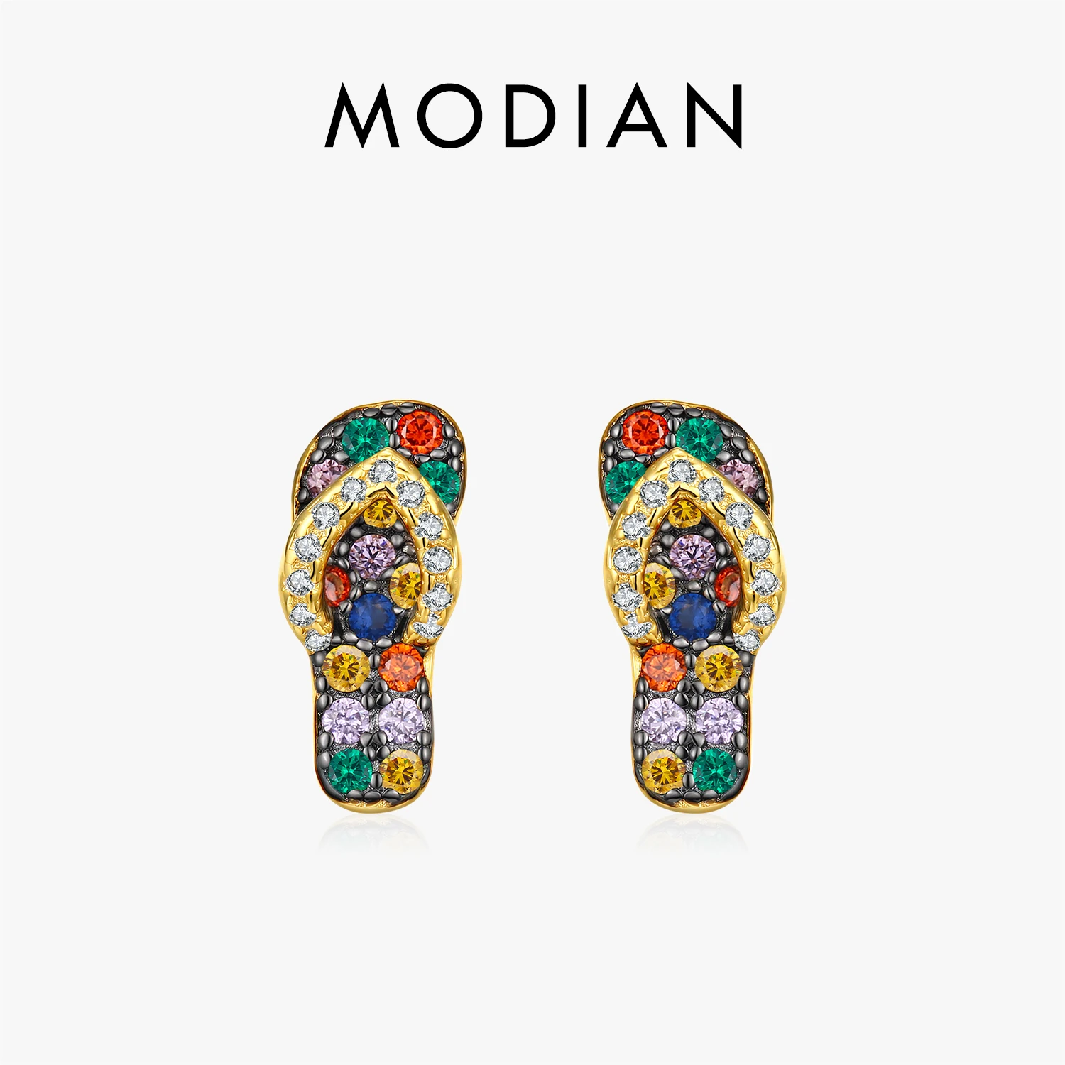 MODIAN 925 Sterling Silver Colorful Slippers Stud Earrings Rainbow Zriconia Earrings Hypoallergenic for Women Party Jewelry Gift