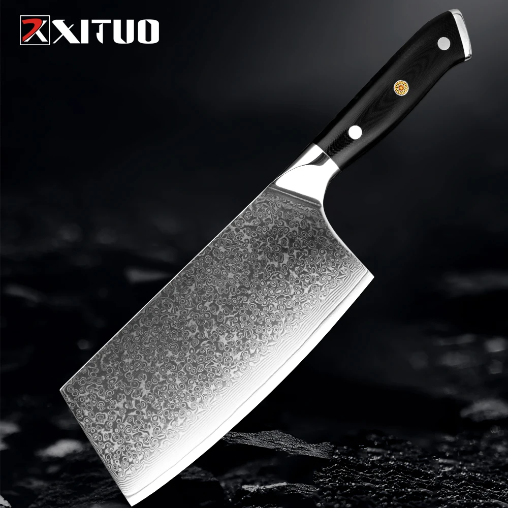 Cleaver Knife Damascus Steel 7 Inch Chinese Chef Knife Pro Butcher Knife Sharp Kitchen Knife Meat Vegetable Knife G10 Handle