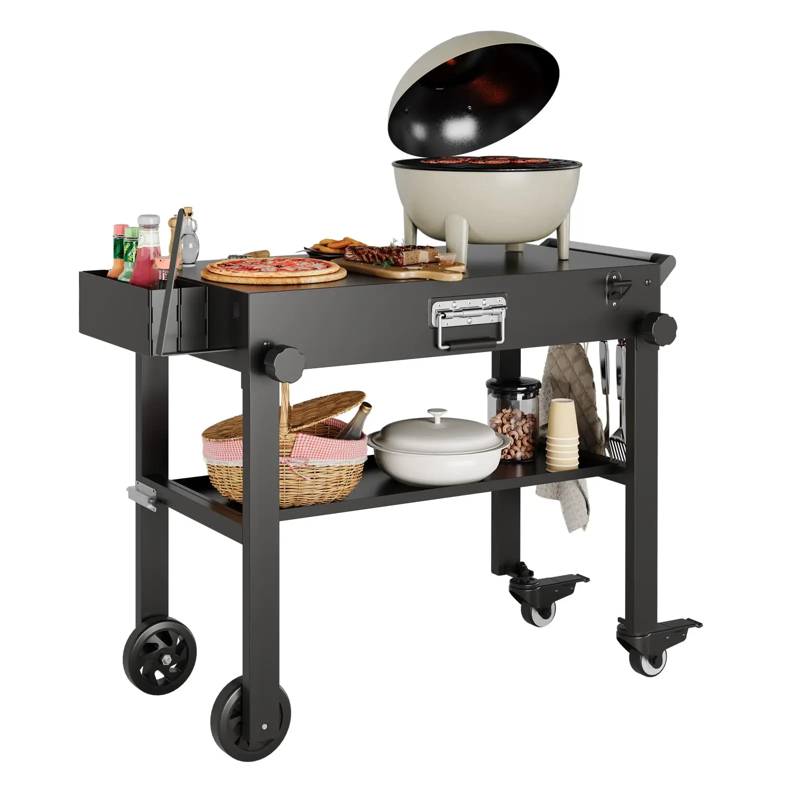 Heavy Duty Portable Grill Cart for Blackstone Griddles, Folding Outdoor BBQ Trolley with Stainless Steel Tabletop & Locking Wheels, Fits 17