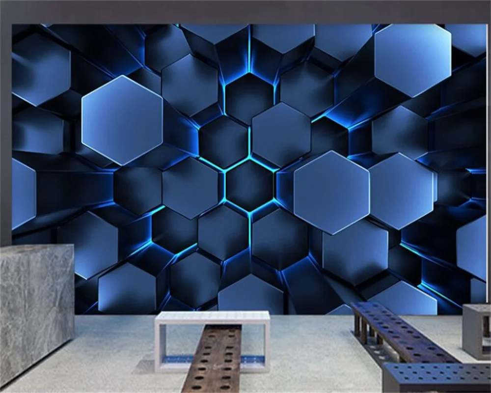 beibehang papel de parede Customized modern geometric hexagon metal technology Internet cafe bar front desk wallpaper