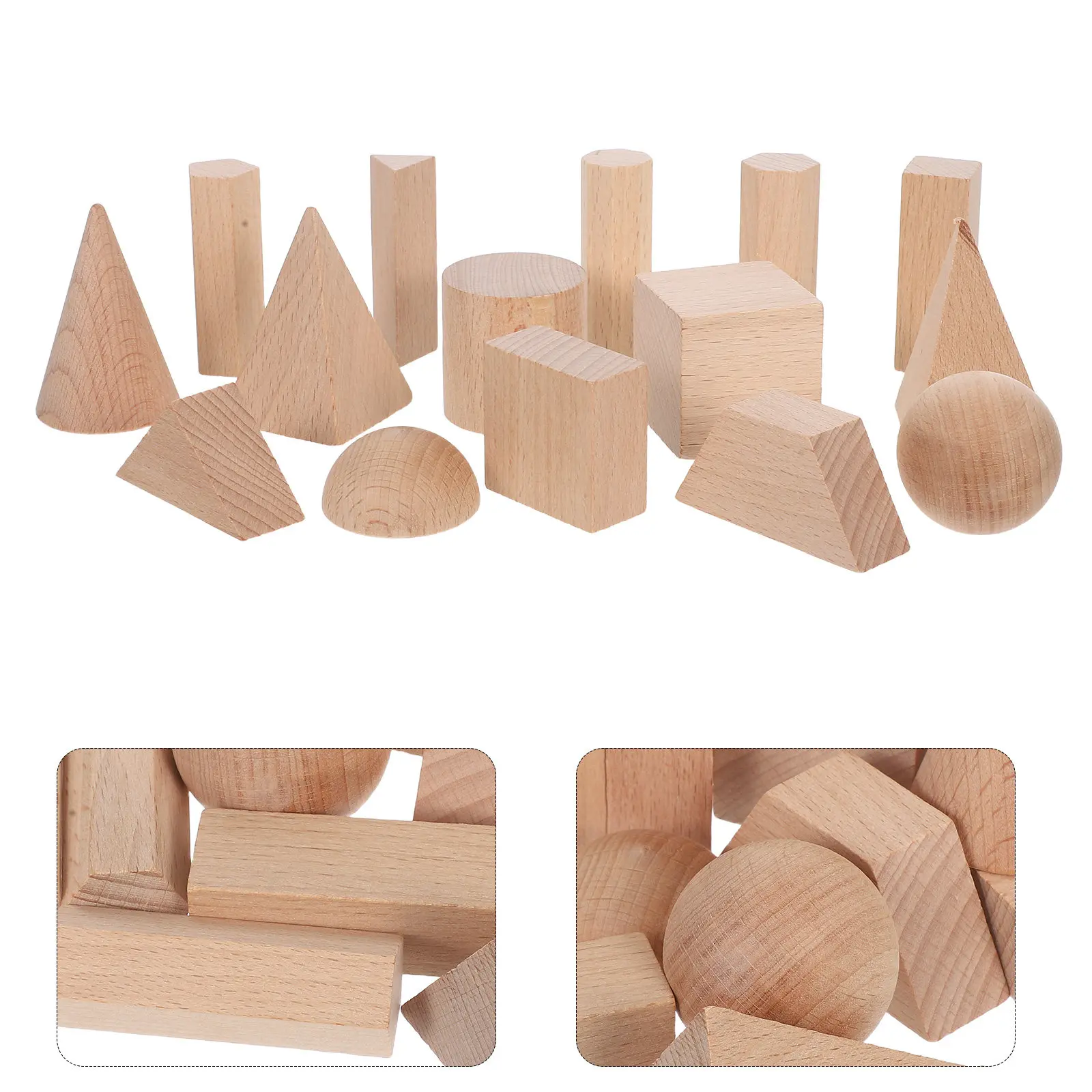 

15Pcs Children's Wood Blocks Natural Geometric Solid Shapes Early Education Stacking Sorting Montessori Learning Math Preschool