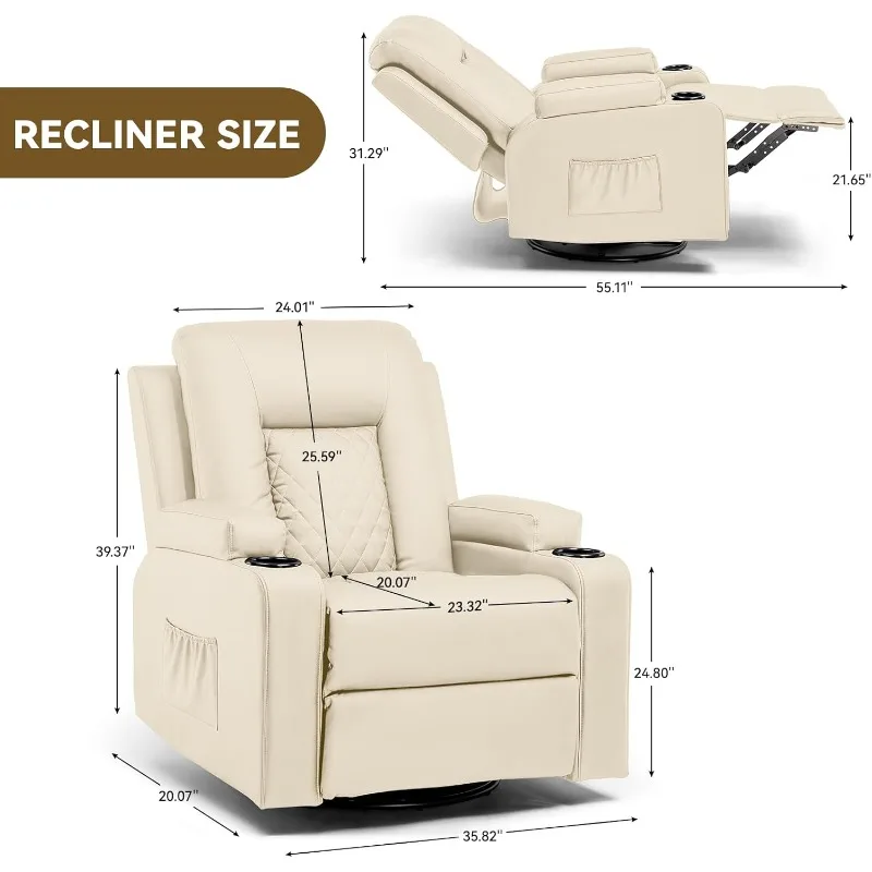 Rocker Recliners for Adults,with Massage and Heat, Manual Rocking Chair with Cup Holders and Side Pockets for Living Room