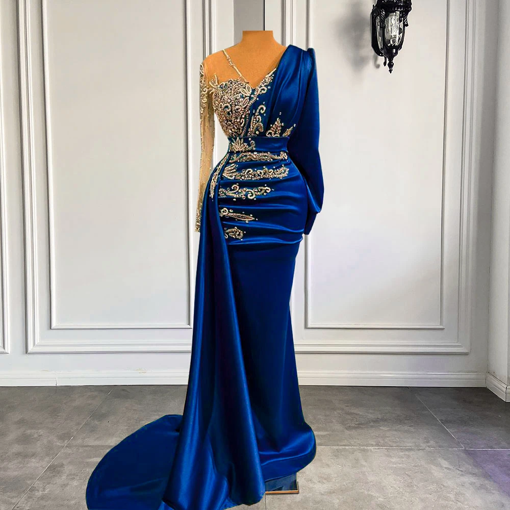 Robe de soirée de forme sirène, élégante, manches longues, paillettes, cristal, pour bal, fête, Banquet, grande taille, personnalisée