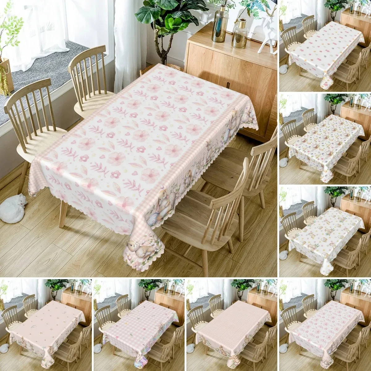 

Spring Floral Tablecloth Waterproof Polyester Rectangular Table Cover Decorative for Dining Kitchen Decor Aesthetic Party Table