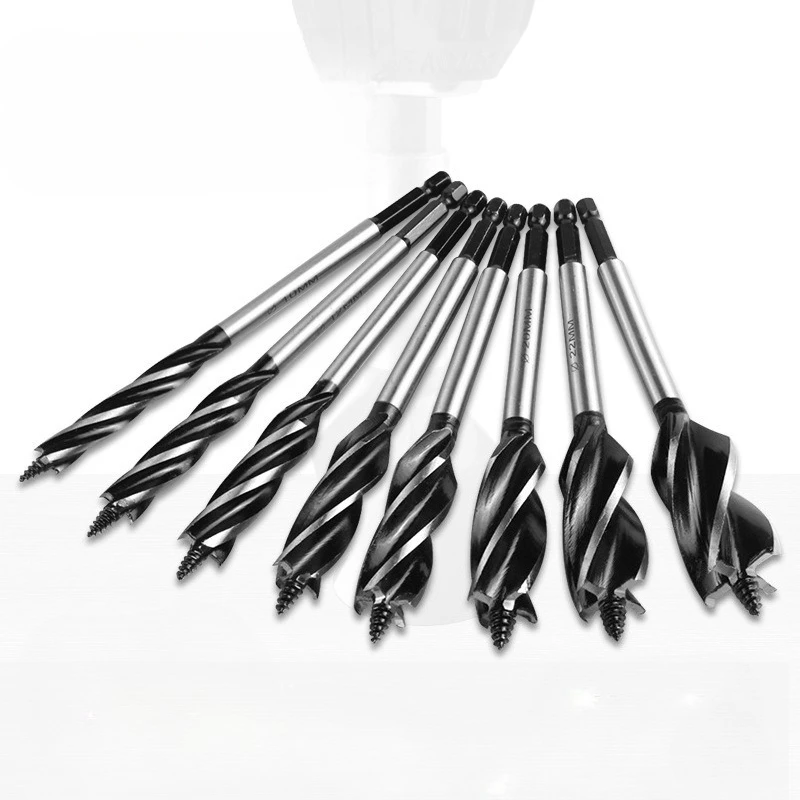 8pcs/set of Four Slot Four Blade Woodworking Support Roller Drill Extended Door Lock Deep Hole Drilling Bit 10-25mm