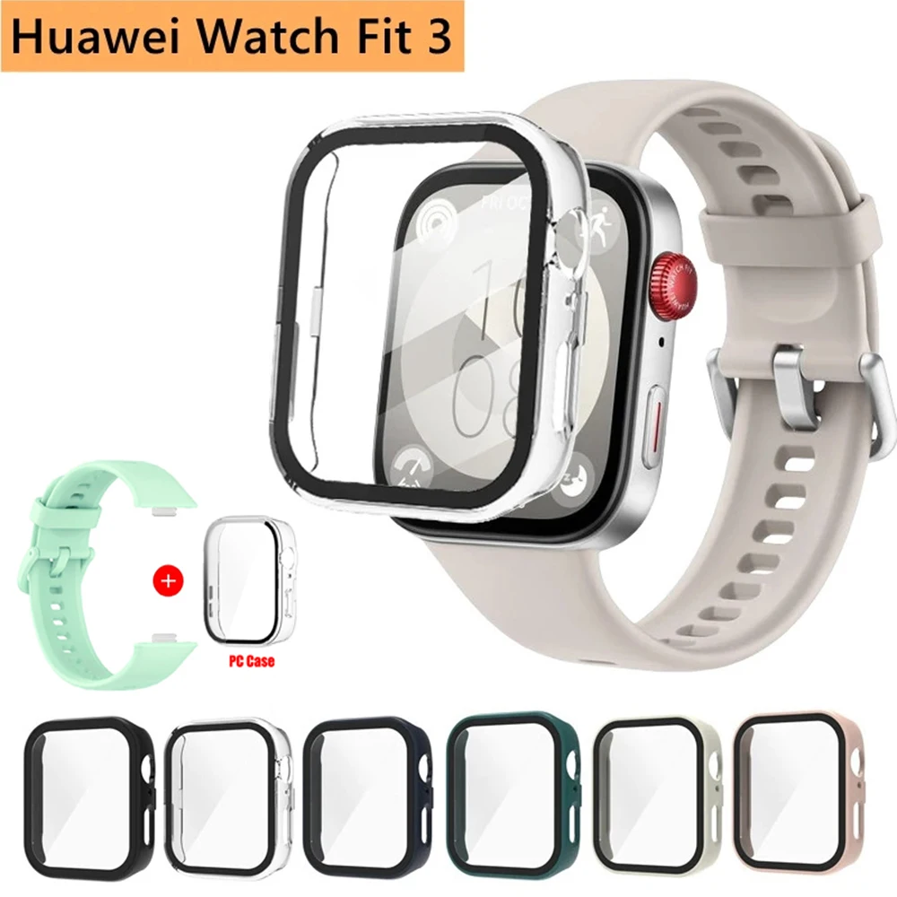 Silicone WatchStrap+PC case For Huawei Watch Fit 3 band With Case Screen Protector For Huawei Watch Fit3 Replacement  Accesorios