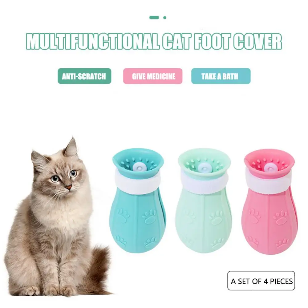 Cat Foot Cover Anti-scratch And Bite Adjustable Soft Silicone For Cat Pet Bath Boots For Grooming Bathing Shaving Convenient