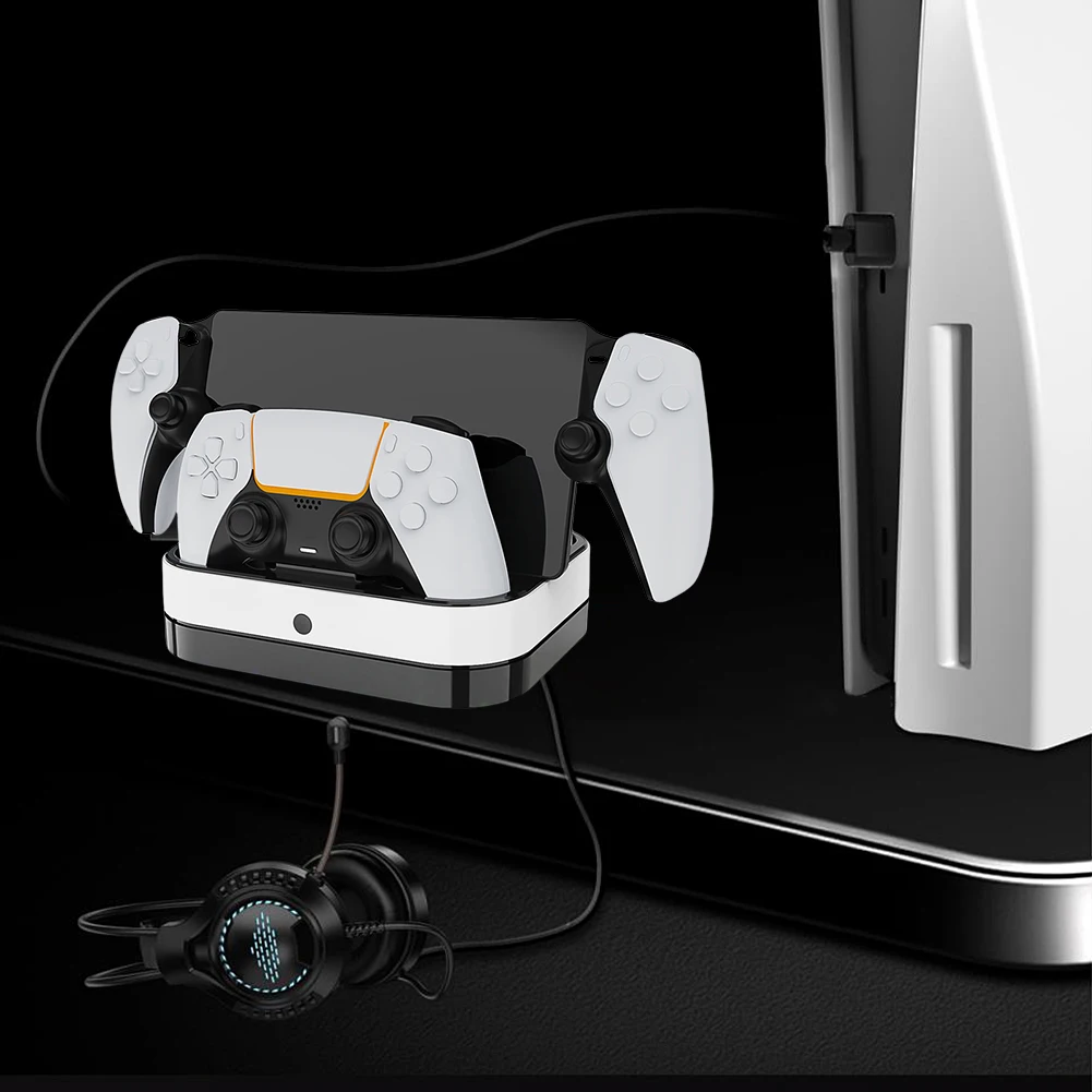 لقاعدة شحن مزدوجة PS5 ومؤشر LED وحامل شحن ضوء RGB مع كابلات لوحدة تحكم PS5 وملحقات ألعاب بوابة PS