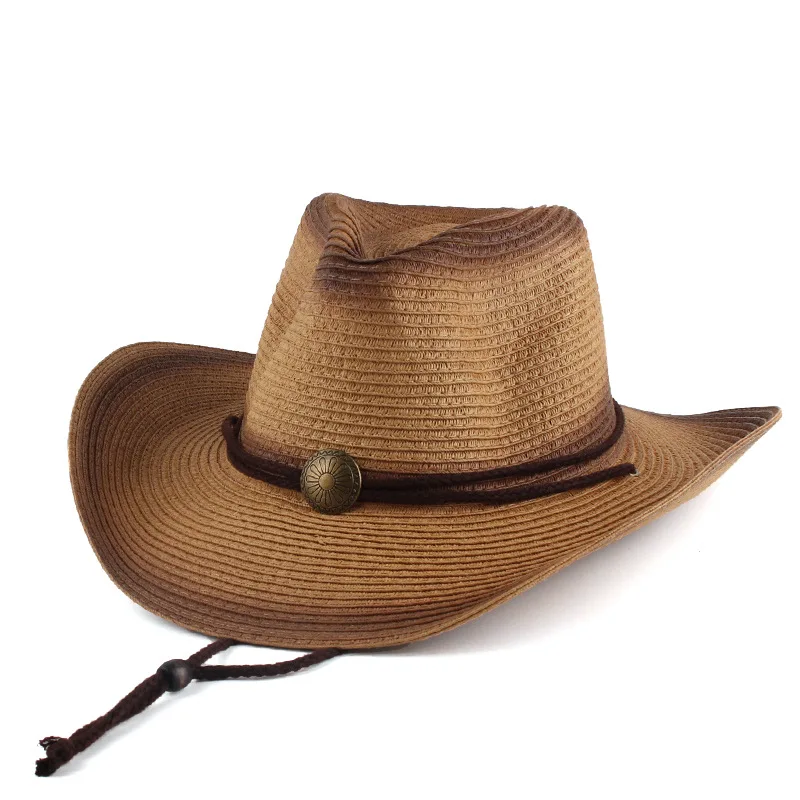 European And American Retro Artistic Style Western Cowboy Straw Hat, Outdoor Curved Brim Sun Hat, Jazz Hat