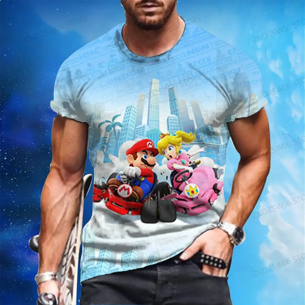 

2024 T-shirt Kid's Mario Men's Summer Cosplay Clothing Parent-child Wear Y2k 110-6XL Short Sleeve Tee Top Quick Drying Fashion