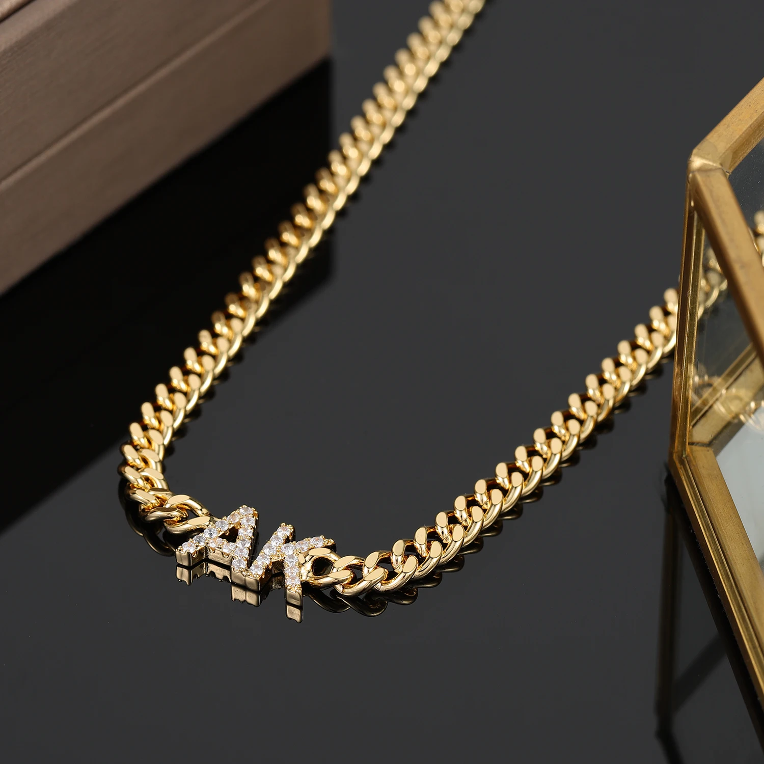 Customized Zirconia Letter Necklace Cuban Chain Personalized Sparkling Zirconia Stones Luxury Jewelry for Women Holiday Gift