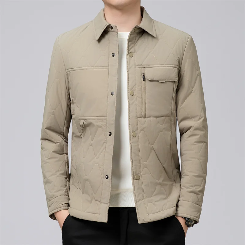 2025 Autumn Winter Men's Down Cotton Jacket New Lightweight Warm Turn-down Collar Casual Men's Jacket