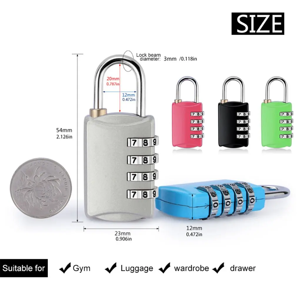Candados de 4 dígitos para Mini maleta de equipaje, candado de combinación de código de número de dígitos, candado de seguridad, candados de contraseña seguros para viajes
