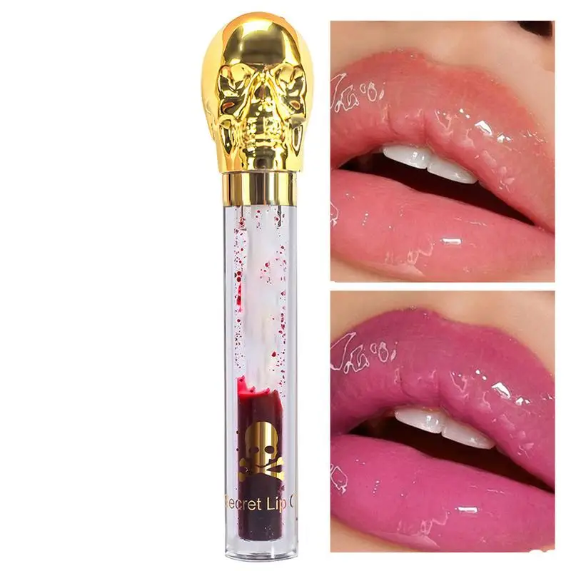 Rouge à Lèvres Liquide Hydratant avec Tête de Mort, Huile de Jules Glaze, Miroir de Vampire, Brcorporelle à Eau, pour Halloween