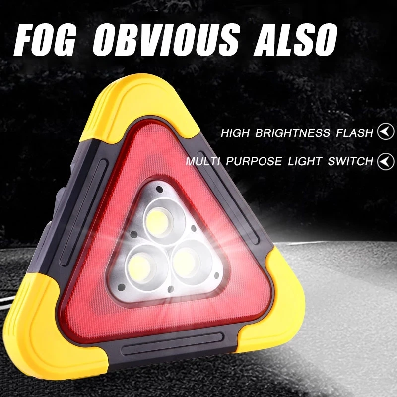 Car LED Reflective Triangle Work Light Road Safety Emergency Sign Breakdown Alarm Lamp Light Portable Flashing Car Accessories