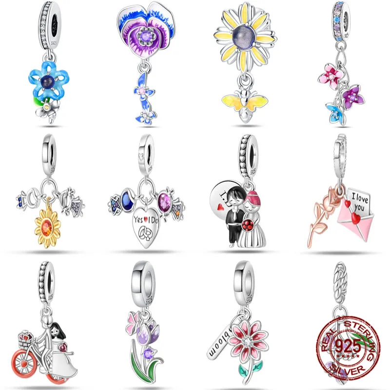 

Charms Fit Pan 3mm Original Bracelets 925 Sterling Silver butterfly Happy Valentine, Love Forever DIY Jewelry for Gift